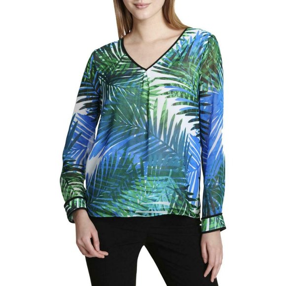 Calvin Klein Chiffon V-Neck Long Sleeves blouse - Picture 1 of 1